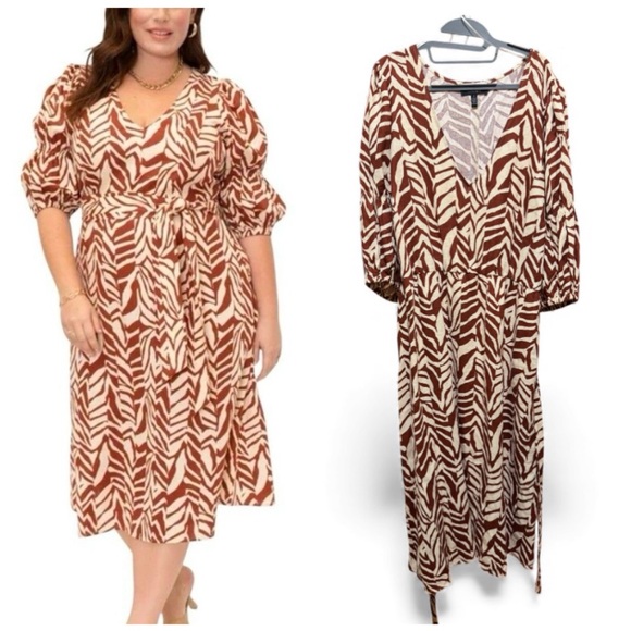 Eloquii Dresses & Skirts - Eloquii Brown and Cream Linen Zebra Print Midi Dress Size 24